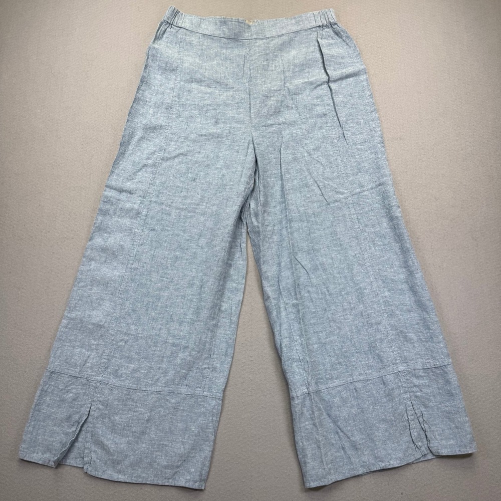 Habitat Clothes to Live In Womens M Blue Linen Cotton Wide Leg Split Hem Pants